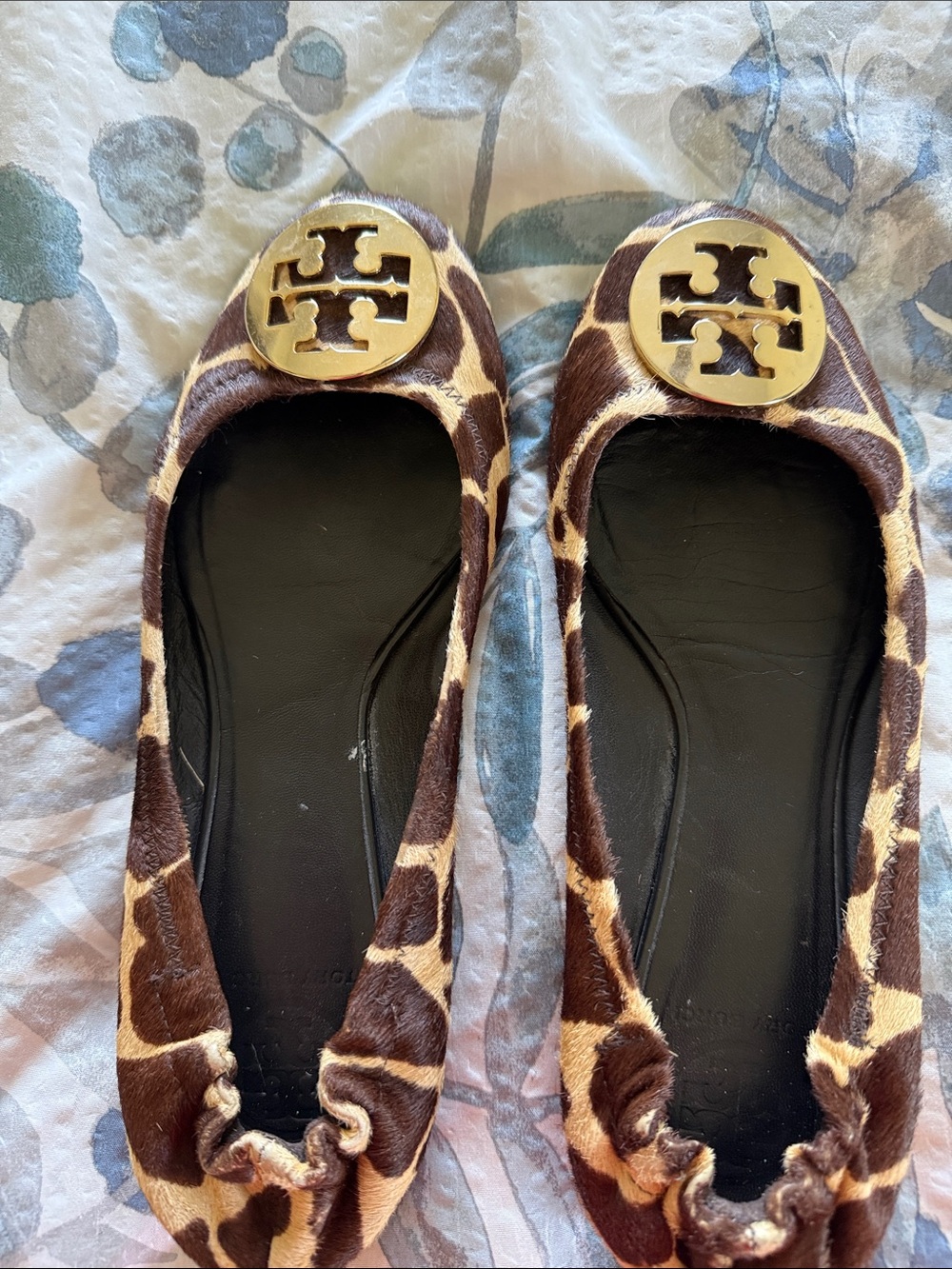 Tory Burch Giraffe-Print Reva Ballet Flats with Gold Logo